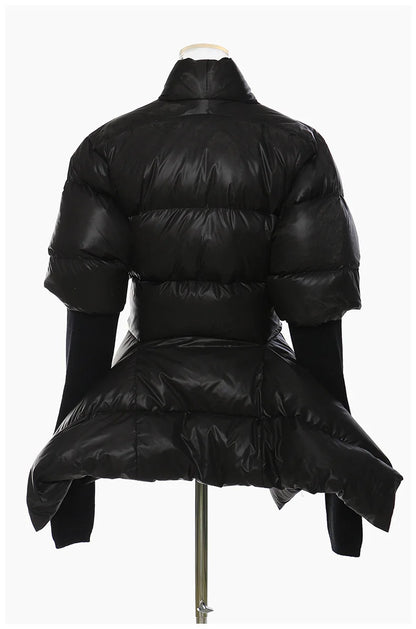 Women's Cotton-padded Coat Belt Irregular Waist Camouflage Knitted Sleeve Parkas Jackets Winter Jackets