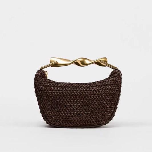 Summer Rattan Half-Moon Beach Straw Shoulder Bags Women's Straw Bucket Bag Purse Woven Straw Handbags Casual Tote Crossbody Bag