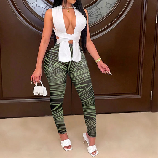 Sexy Two Piece Outfits for Women Club Wear Knitted Bandage Tops and Leggings