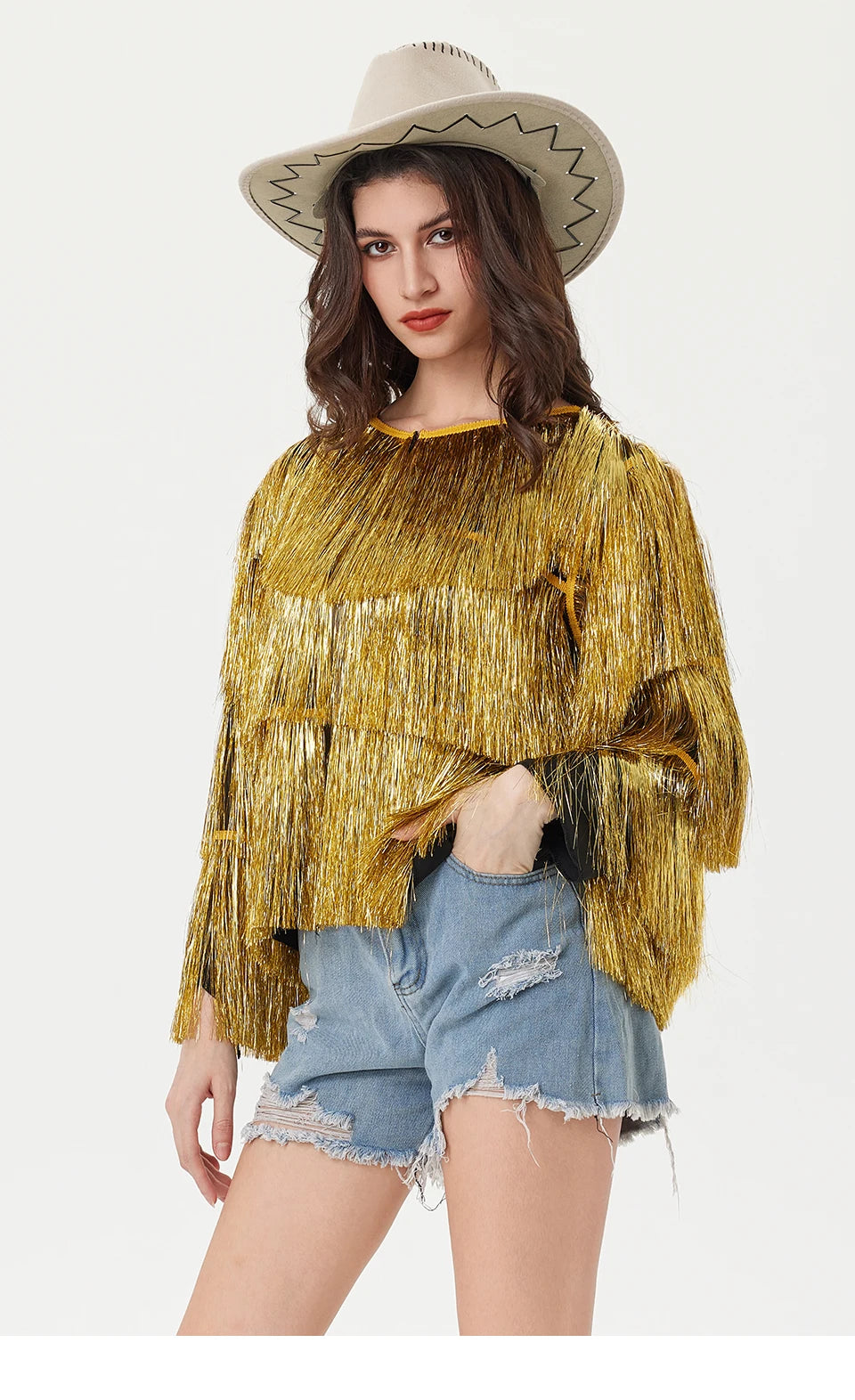 Tinsel Women Coat Temperament Club Coat Long Sleeve Trendy Fashion Sequins Tassel Jacket
