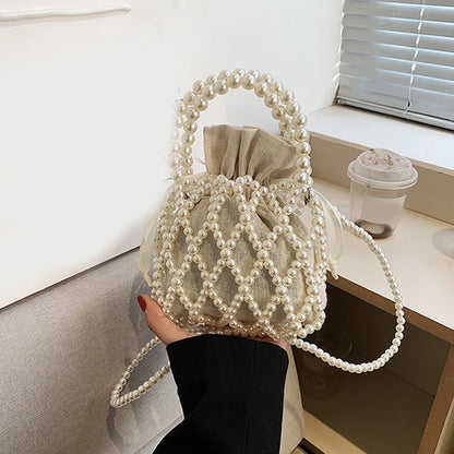 Luxury Pearl Women Bucket Tote Bag Woven Pearl Crossbody Bags for Women Small Wallet