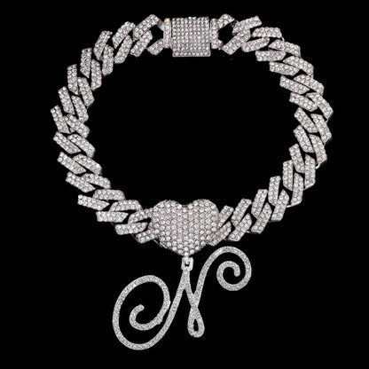 A-Z Cursive Initial Letter Cuban Anklets Bracelet For Women 14mm Iced
