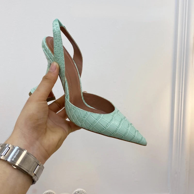 Wineglass with Crocodile Leather Pointed High Heel Shallow Mouth European Beauty Sandals