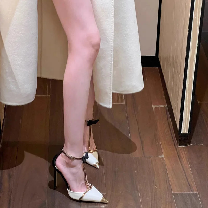 Bow French Temperament Pointed Heel Pumps Heel Sandals for Women