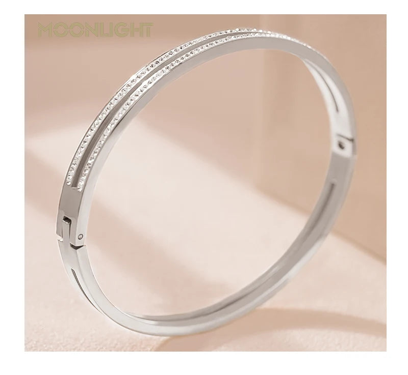 Trendy Titanium Steel Cubic Zirconia Cuff Bangles for Women