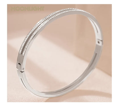 Trendy Titanium Steel Cubic Zirconia Cuff Bangles for Women