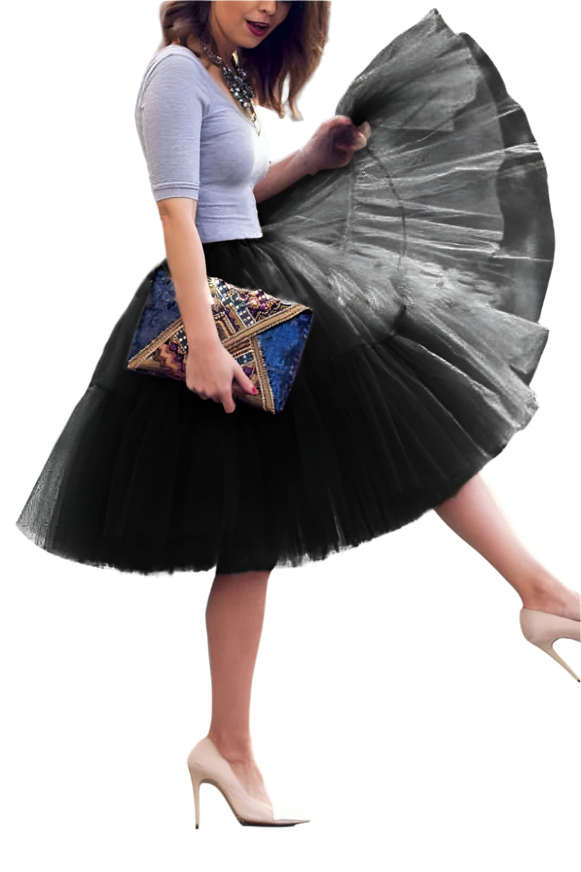 Fluffy Tulle Skirt Petticoat Adult Elastic Waist Underskirt Layers Bridal Midi Tutu Skirts Women Prom Evening