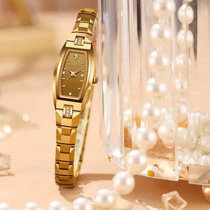 Slim Thin Luxury Tungsten Steel Band Tonneau Design Quartz Ladies Watch