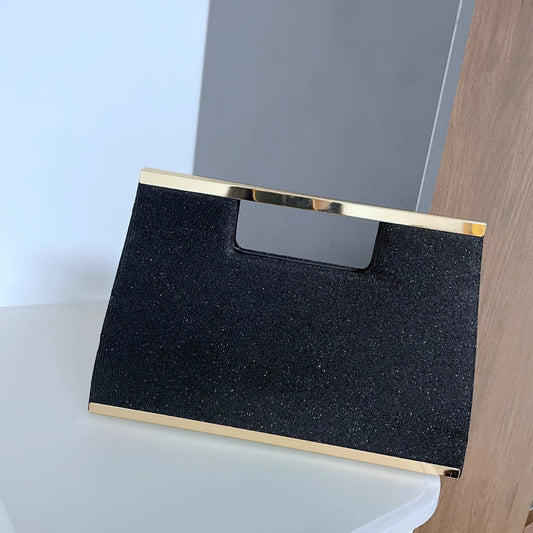 Luxury Designer Black Sparkle Handbag Elegant Women Crystal Shiny Evening Bag