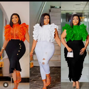 Women Blouse Shirts Stand Collar Y2k Tops Ruffles Lace Sexy Blouses