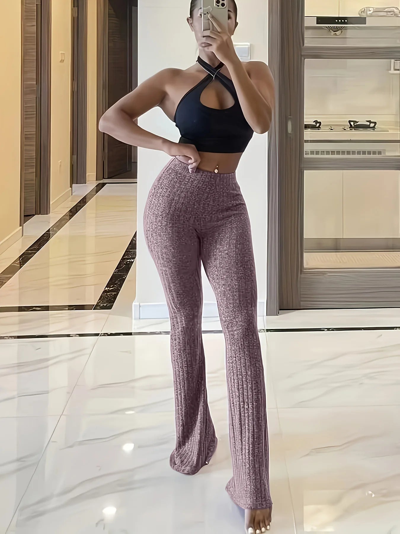 Slim High Waist Capris Sexy Bell Bottom Flare Tights Solid Hot Y2k Woman Pants