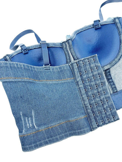 Women Denim Tank Tops Sexy Cowboy Bra Top Vest Corset Crop Top