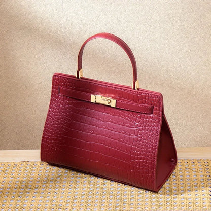 Genuine Leather Women's Bag, Red Mother's Shoulder Bag