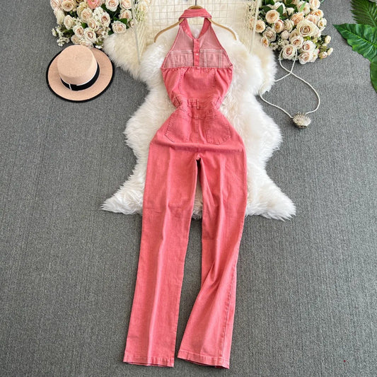 Vintage Turn-down Collar Sleeveless Jumpsuit