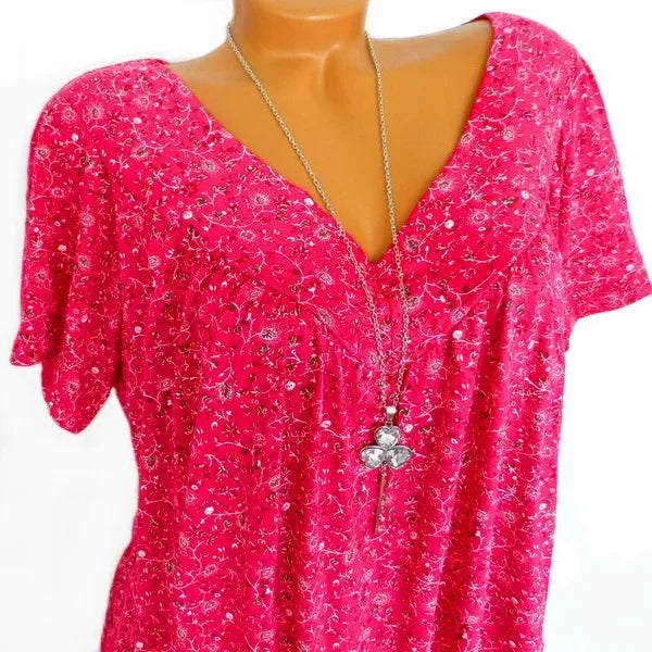 Loose Sleeveless Long Tank T-Shirt V-Neck Tops Floral Print Tees