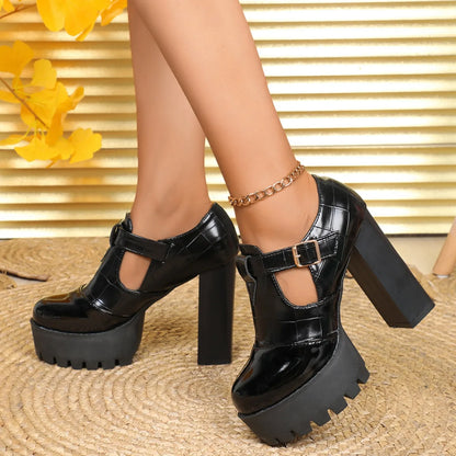 Comfortable Thick Heel Shoes Round Head Deep Mouth Thick Sole Color Matching High Heels