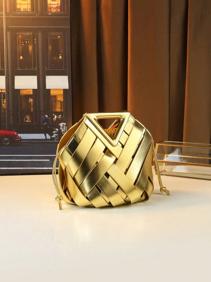 Woven Design Women Handbag, Tote Basket Bag, High-End Inverted Triangle Shaped Handbag