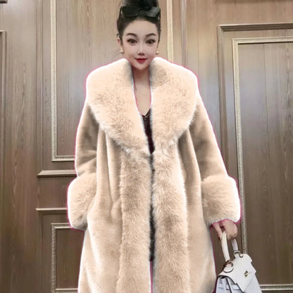 Faux Fur Coats Women Long Coat Thick Warm Turn Down Collar Jacket