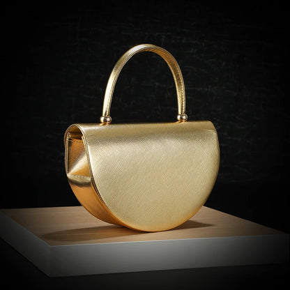 halfmoon handbag shiny evening dress bag delicate metal chain shoulder bag ladies clutch
