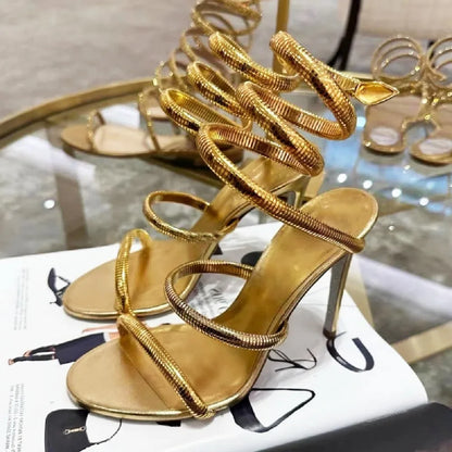 Ankle Strap Open Toe Narrow Band Women Sandals Thin High Heels Stripper Sexy Shoes