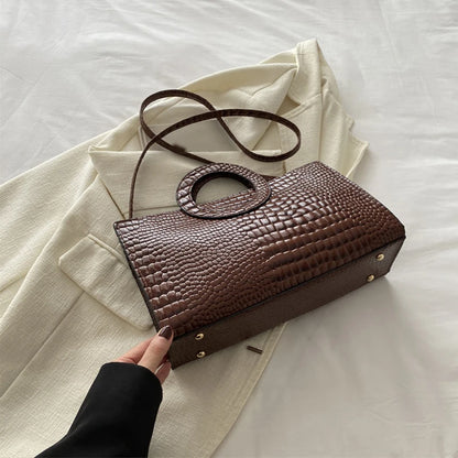 Women's Crocodile Pattern PU Leather Handbags Green Square Bag