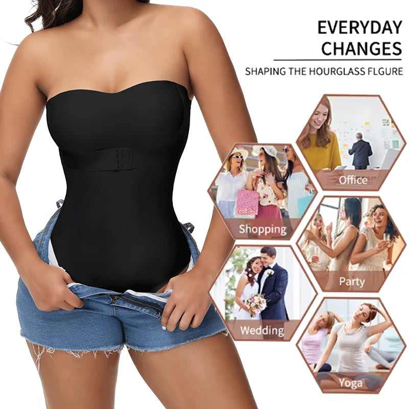 Removable Strap Women Tummy Control Shapewear Thong Front Closure Butt Lifter Removable Strap Padded Full Body Shaper