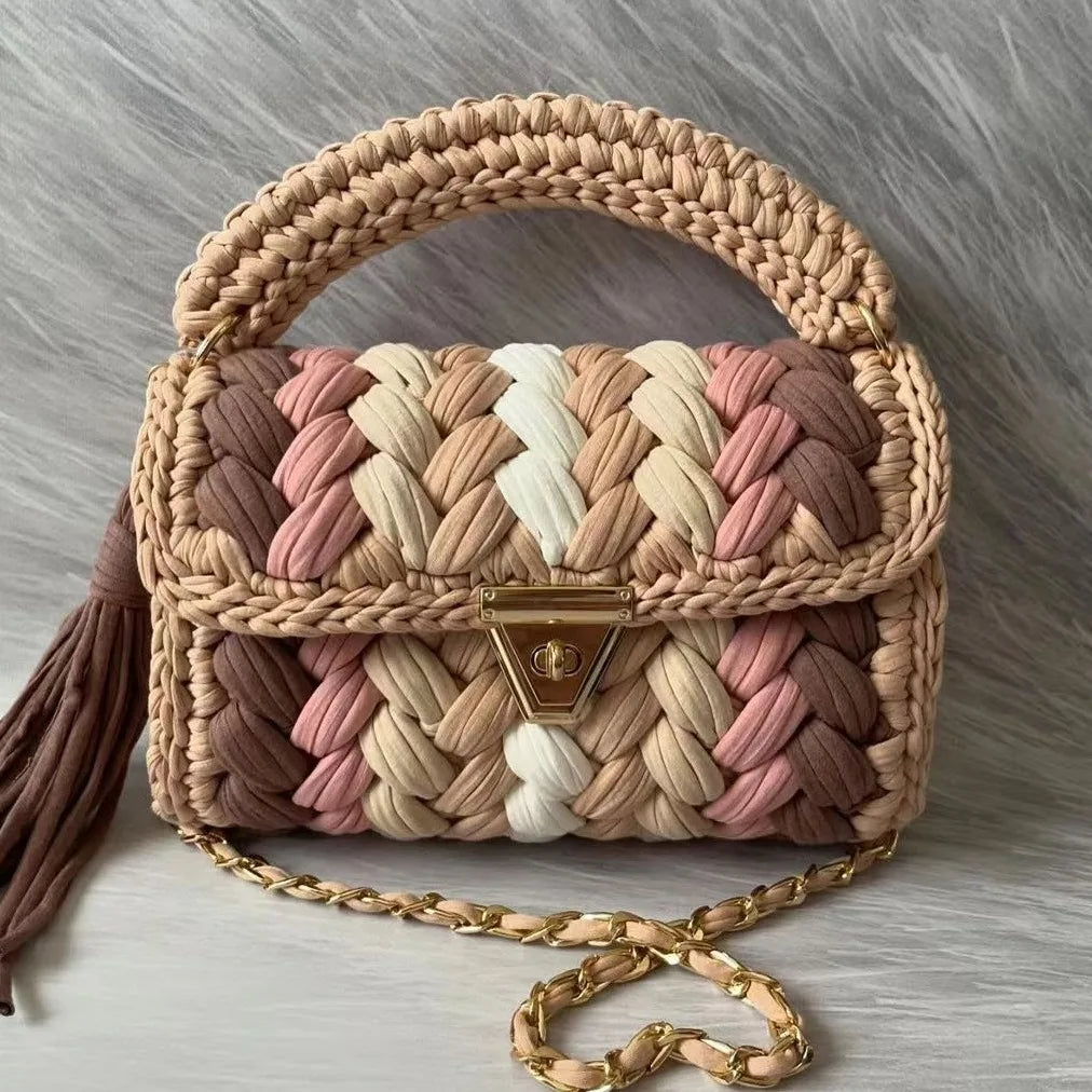 Women's Bag Hot Selling Shoulder Bag Handmade Crochet Bag Contrast Woven Bag