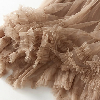 Skirts For Women Ladies A Line Layered Tulle Elastic Waist Midi Length High Waist Solid Mesh Skirt