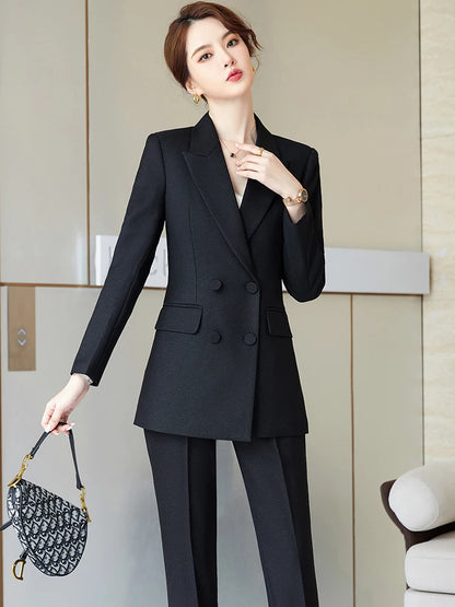 Blue Purple Black Women Blazer and Pant Suit Office Ladies Business Work Wear