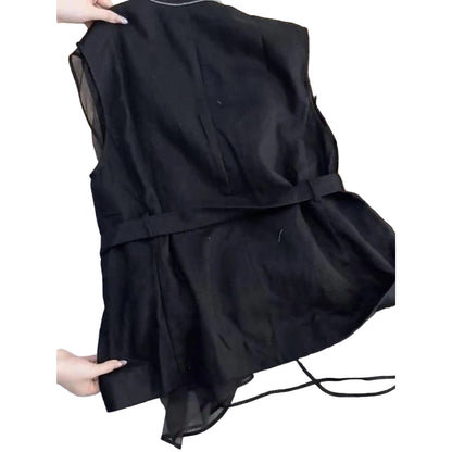 Black Blouse Sleeveless Vest Tops for Women Mesh Patchwork Shirt