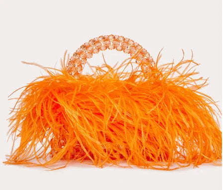 Pearl Bead Bag With Feather Fur Designer Brand Clear Acrylic Crystal Handbag Handmade