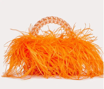 Pearl Bead Bag With Feather Fur Designer Brand Clear Acrylic Crystal Handbag Handmade