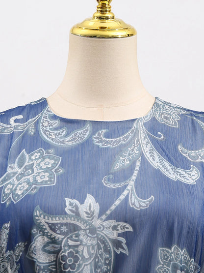 Colorful Print Ruffle Maxi Dress Spliced Lace Up Robe for Women Round Neck Sleeveless High Waist Patchwork Ruffles Dress