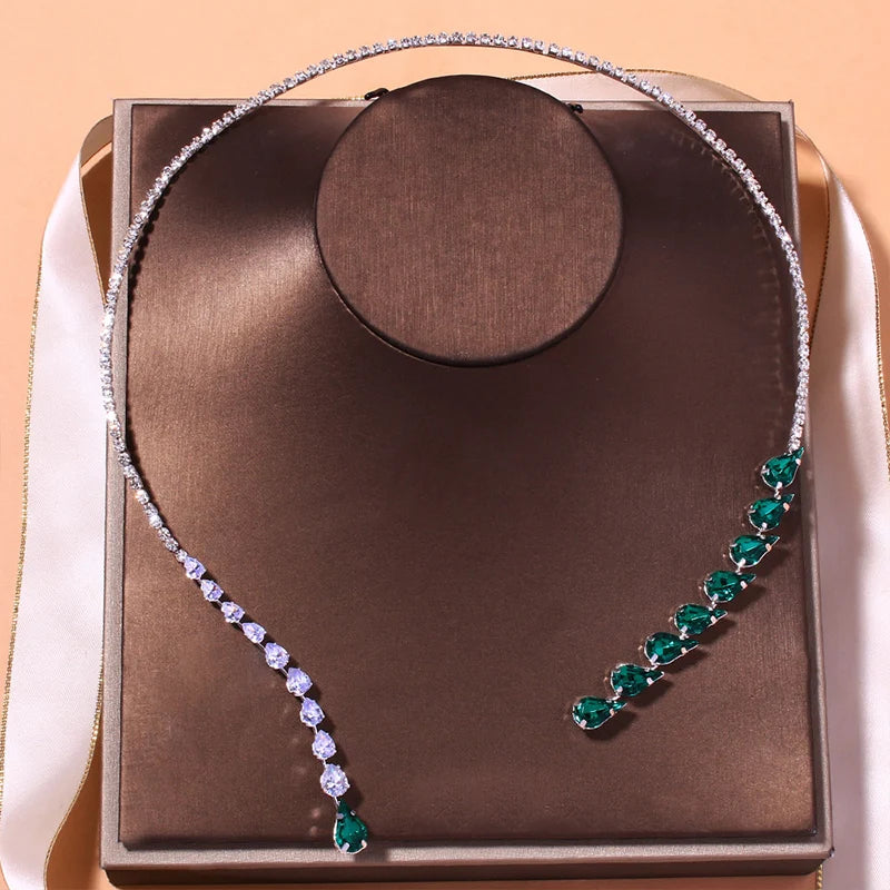 Vintage Open Rhinestones Collar Water Droplets Pendant Necklace