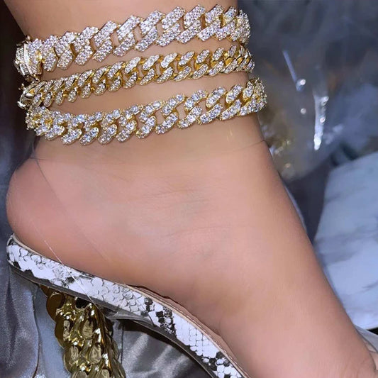 Iced Out Chunky Cuban Chain Anklets For Women