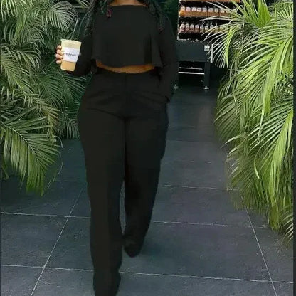 Two Piece Set Women Tracksuit Set Summer Work Elegant Long Sleeve Top Pants Set
