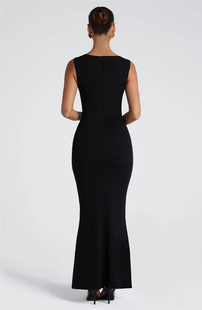 Wedding Guest Square Collar Sleeveless Sexy Maxi Dress For Women Bodycon Dress