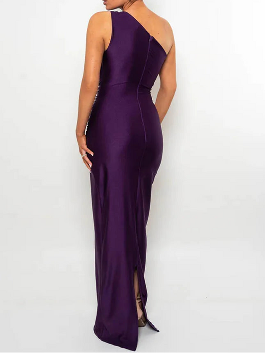 One Shoulder Backless Maxi Dress Women Inclined Collar Bodycon Party Dresses