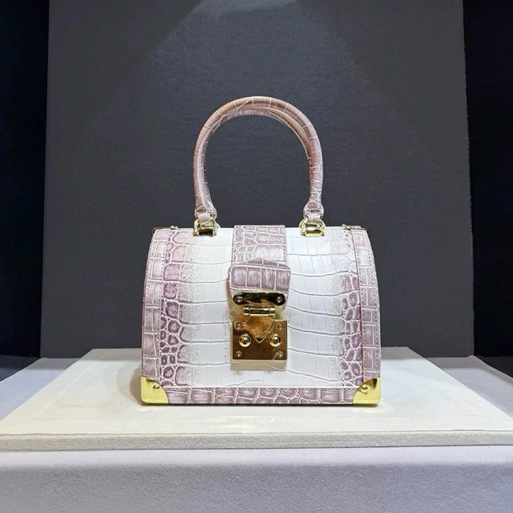 Luxury Designer Brand New High Quality Alligator Lock Box Handbag Crossbody
