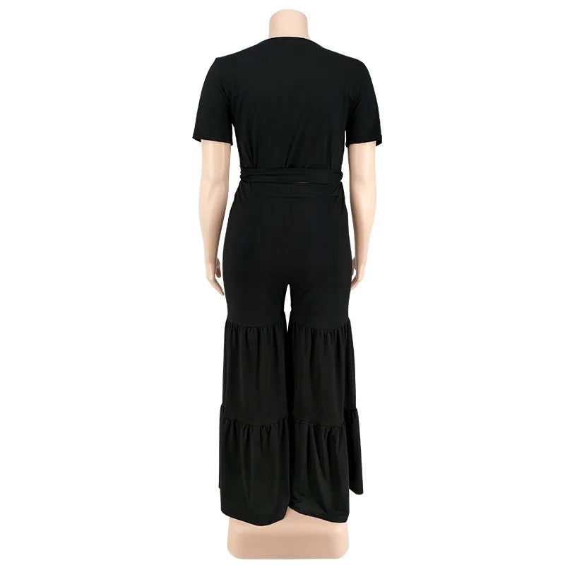 Plus Size Pants Sets Two Piece Outfits Summer Holiday Solid Bandage Top Wide Leg New Matching Suit