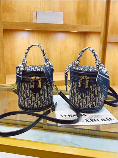 Lightweight Fabric Shoulder Bag, Blue/Black Letter Design, Detachable Strap & Scarf Bag