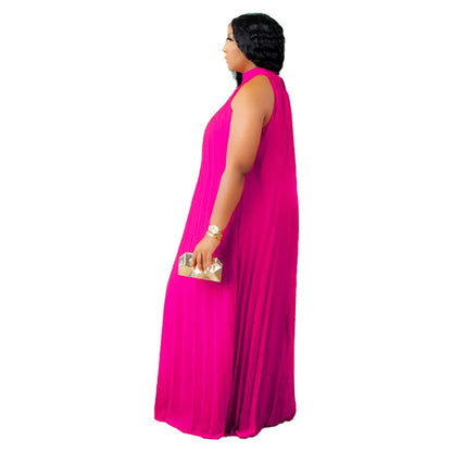 Plus Size Women Maxi Dress sleeveless Halter Hollow Out Maxi Dress