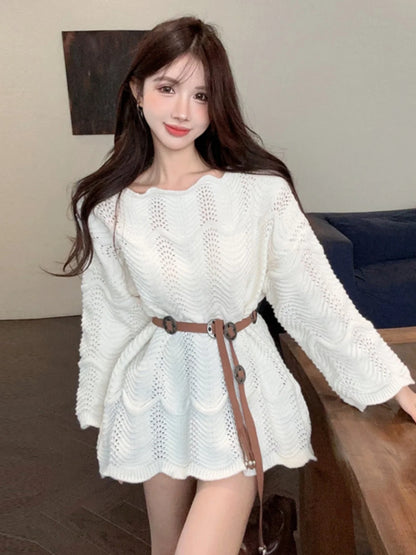 Women Tunic Sweater Pointelle Knit Long Sleeve Jumper for Leggings Cozy Knitwear