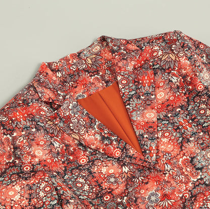 High-end Women's Blazer Dress Cuffs Adorned with Feather Print Dress