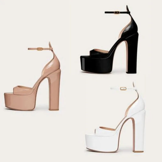 Ankle Strap Sexy Peep Toe Thick Sole Platform Chunky High Heels