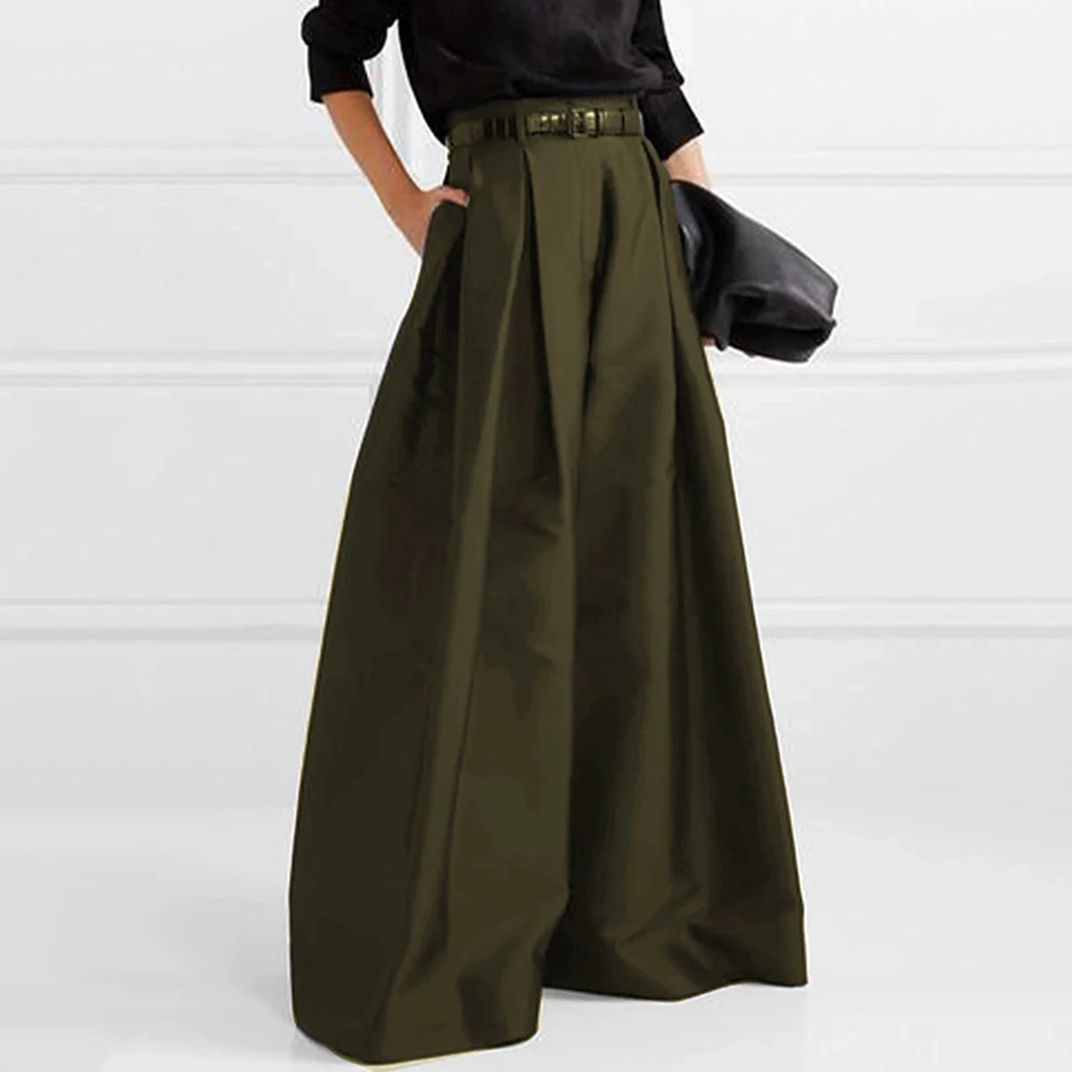 Urban Casual Loose High Waisted Solid Color Wide Leg Pants For Women Office Pants