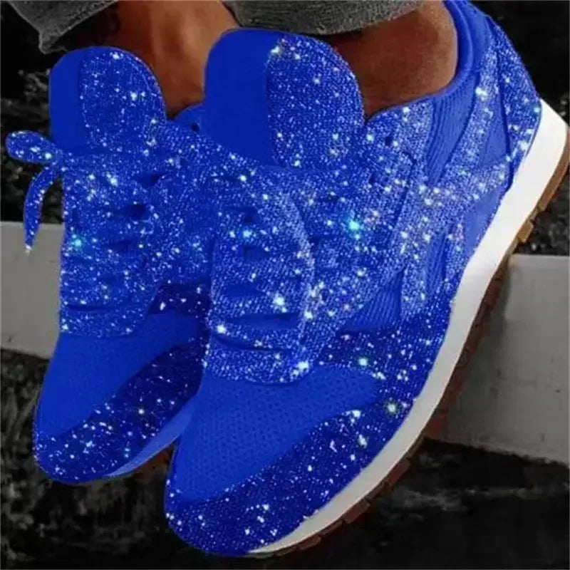 Women Flat Sneakers Casual Bling Vulcanized Shoes Women Mesh Lace Up Shoes