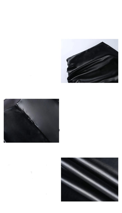 Elegant PU Leather Pencil Midi Skirts Women Slim High Waist Black Skirts