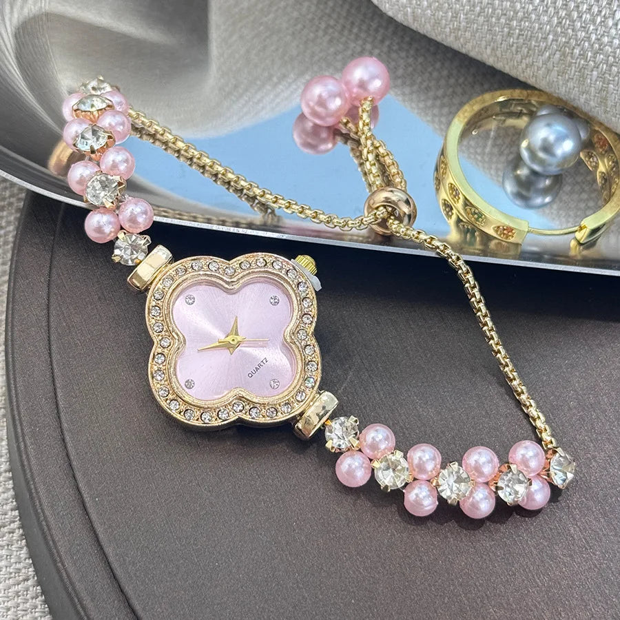 Luxury Drawstring Watch Exquisite Small Pearl Clover Women's Watch