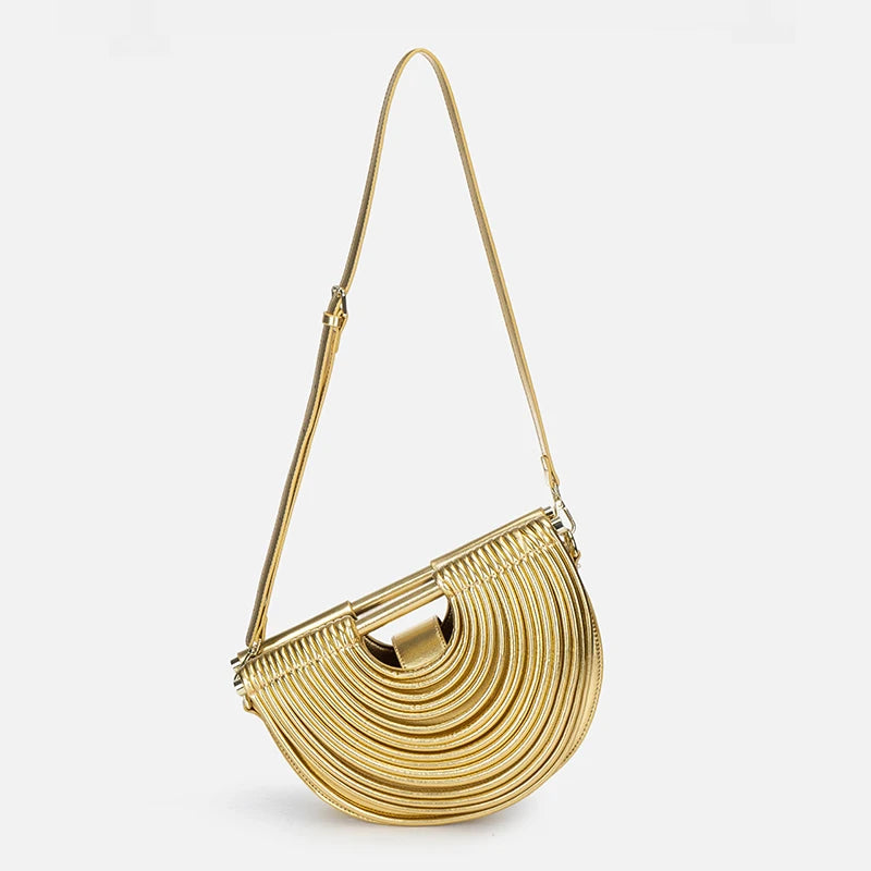 Gold Luxury Designer Brand Handwoven Noodle Bags Half Round Silver Evening Clutch